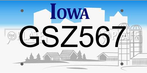 GSZ567 Iowa License Plate
