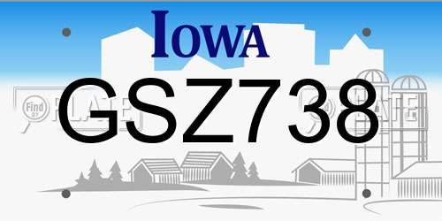 GSZ738 Iowa License Plate