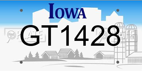 GT1428 Iowa License Plate
