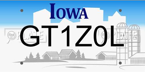 GT1Z0L Iowa License Plate