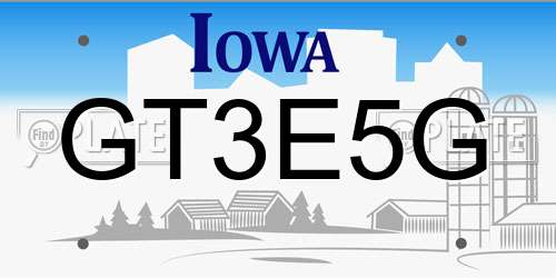 GT3E5G Iowa License Plate