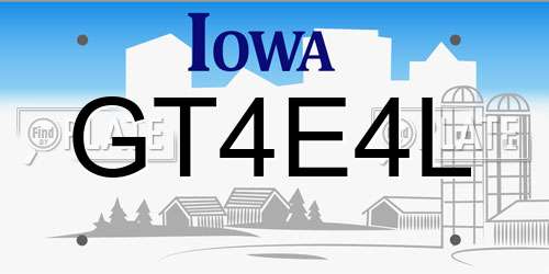 GT4E4L Iowa License Plate