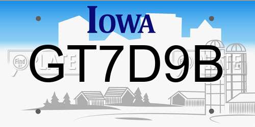 GT7D9B Iowa License Plate