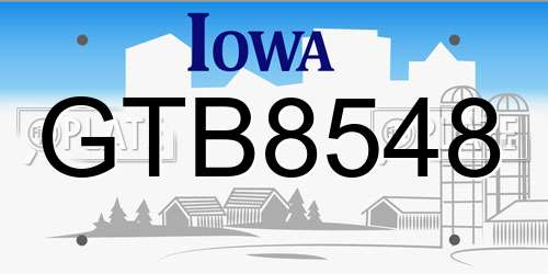 GTB8548 Iowa License Plate
