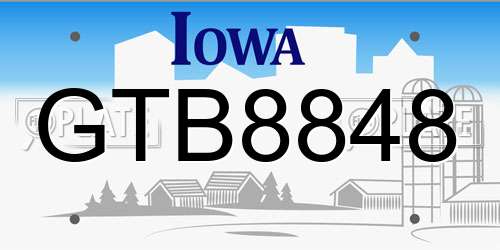 GTB8848 Iowa License Plate