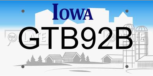 GTB92B Iowa License Plate