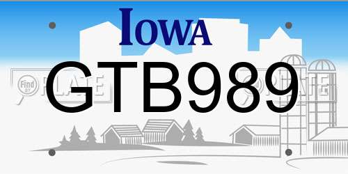 GTB989 Iowa License Plate