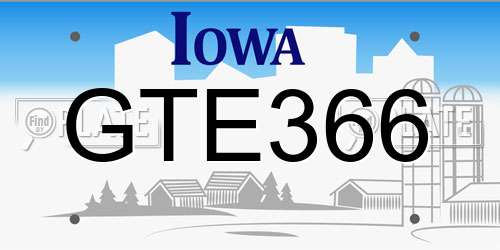 GTE366 Iowa License Plate