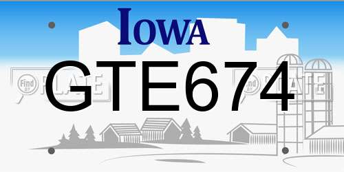 GTE674 Iowa License Plate