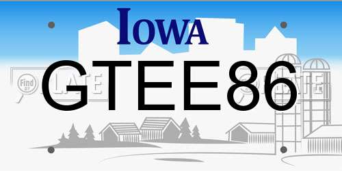 GTEE86 Iowa License Plate