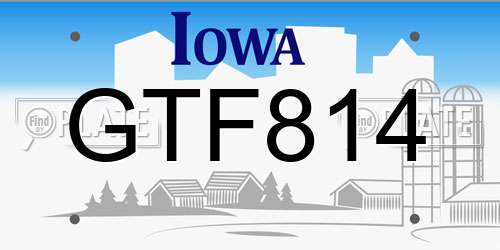 GTF814 Iowa License Plate