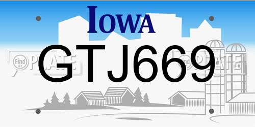 GTJ669 Iowa License Plate