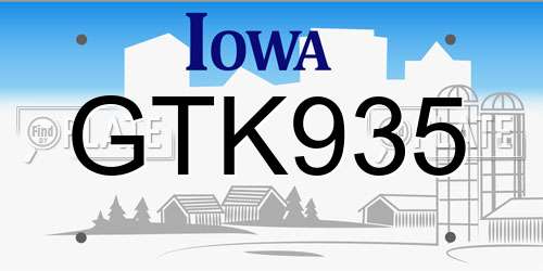 GTK935 Iowa License Plate