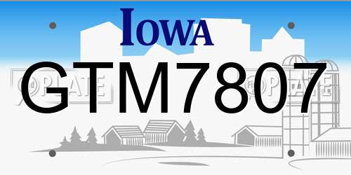 GTM7807 Iowa License Plate