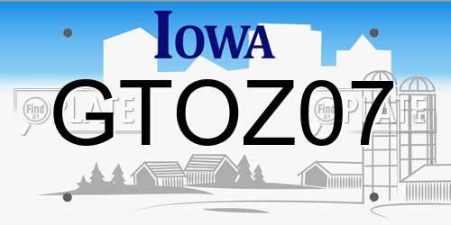 GTOZ07 Iowa License Plate