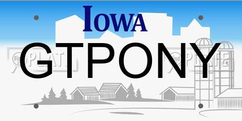 GTPONY Iowa License Plate