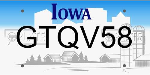 GTQV58 Iowa License Plate