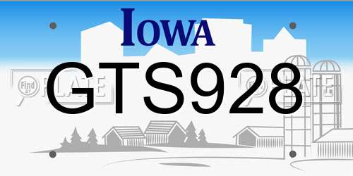 GTS928 Iowa License Plate