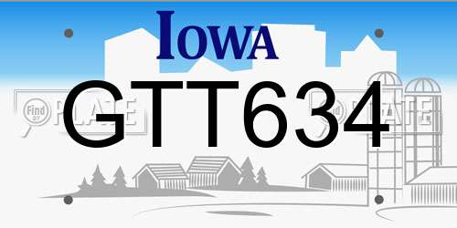 GTT634 Iowa License Plate