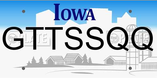 GTTSSQQ Iowa License Plate