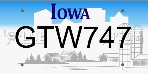 GTW747 Iowa License Plate