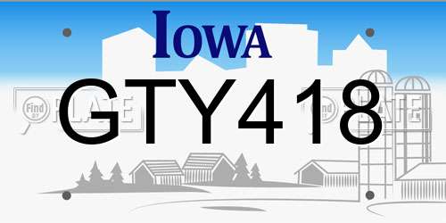GTY418 Iowa License Plate