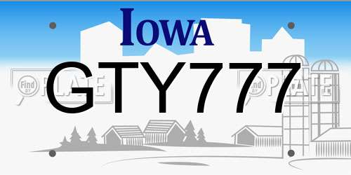 GTY777 Iowa License Plate