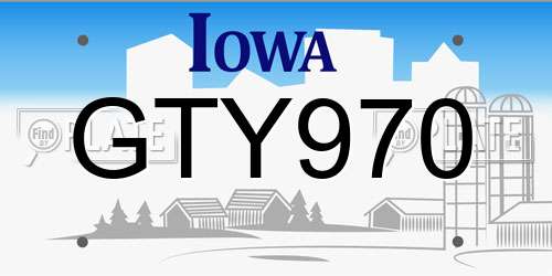 GTY970 Iowa License Plate
