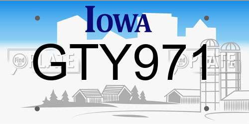 GTY971 Iowa License Plate