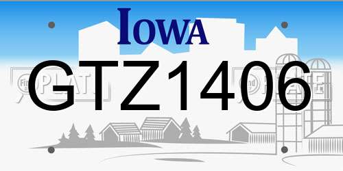 GTZ1406 Iowa License Plate