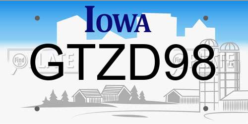 GTZD98 Iowa License Plate