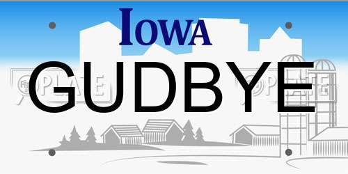 GUDBYE Iowa License Plate