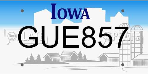 GUE857 Iowa License Plate