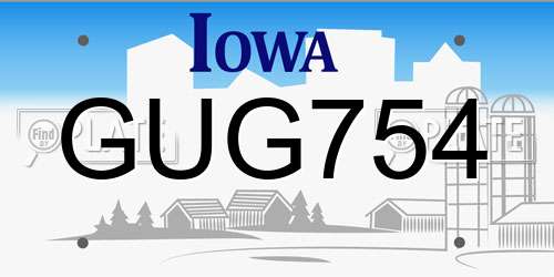 GUG754 Iowa License Plate