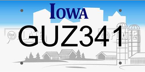 GUZ341 Iowa License Plate