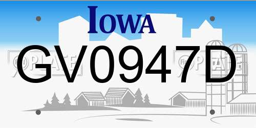 GV0947D Iowa License Plate