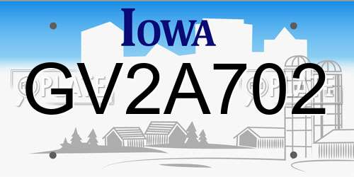 GV2A702 Iowa License Plate