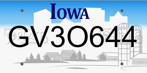 GV3O644 Iowa License Plate
