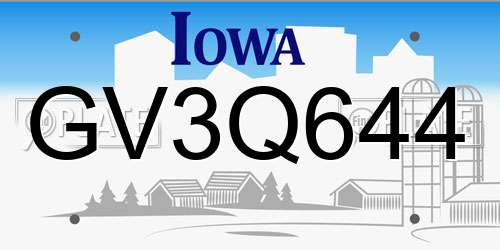 GV3Q644 Iowa License Plate