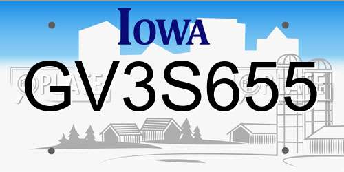 GV3S655 Iowa License Plate