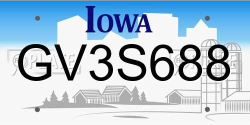 GV3S688 Iowa License Plate