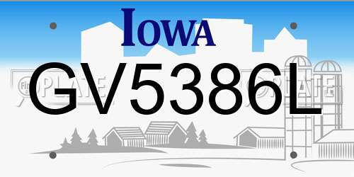 GV5386L Iowa License Plate