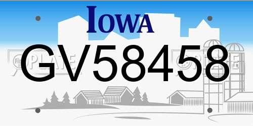GV58458 Iowa License Plate