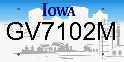 GV7102M Iowa License Plate