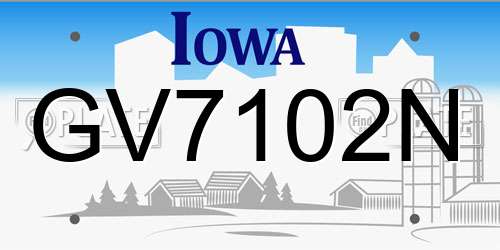 GV7102N Iowa License Plate