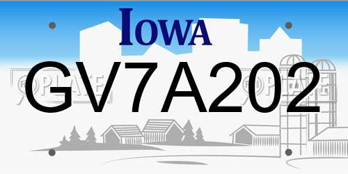 GV7A202 Iowa License Plate