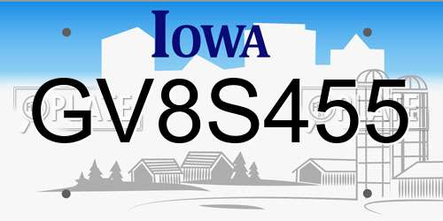GV8S455 Iowa License Plate