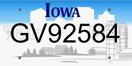 GV92584 Iowa License Plate