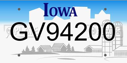 GV94200 Iowa License Plate