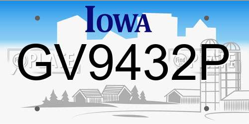 GV9432P Iowa License Plate